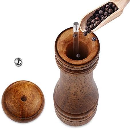 Pepper Grinder - 8 inch Pepper Mill Oak Wooden Pepper Mill Grinder Refillable Grinder Pepper with Ceramic Grinding Mechanism Adjustable Coarse to ...