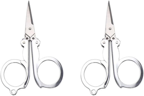 2Pcs Foldable Mini Metal Scissors Stainless Steel Folding Scissors Portable Travel Scissors Crafting Safety Sewing Scissor For Home Office...