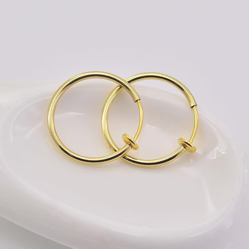 Clip On Hoop Earrings for Women - Silver and Gold-Tone Brass Spring Hoops for Non-Pierced Ears...