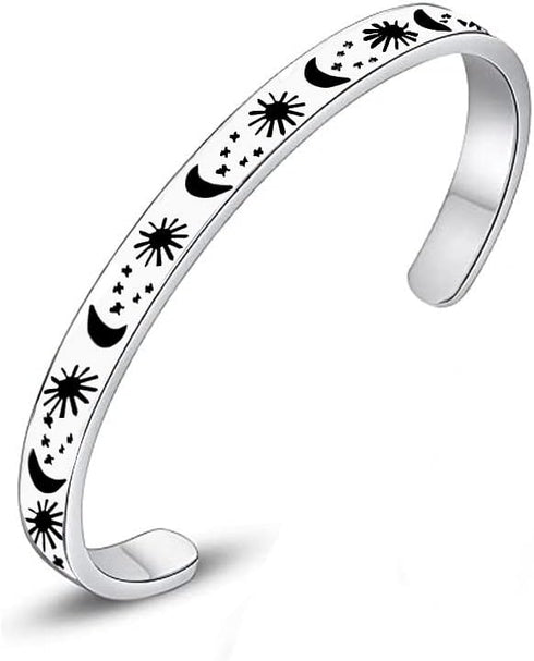 Pingyongchang 2pcs Personalized Cuff Bracelets for Women Teen Girls Her Stainless Steel Inspire Cuff Bangle Friendship Motivational Jewelry Collea...