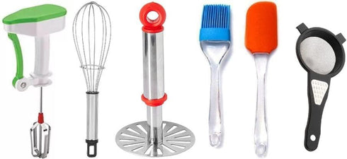 Maharaja Combo Of Manual Hand Blender, Whisk, Stainless Steel Masher, Spatula With Brush & 2 in 1 Strainer-Greater (Pack Of 6)...