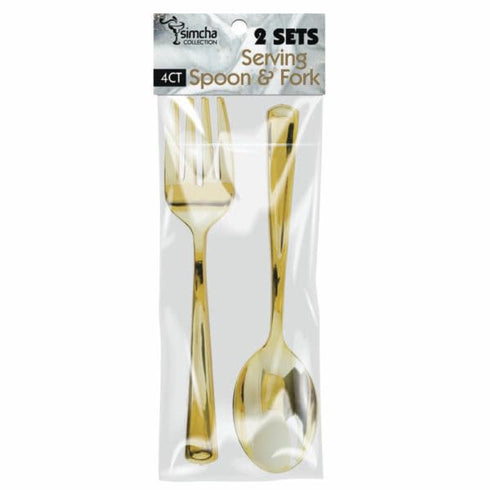 Blue Sky Disposable Gold Serving Spoon and Forks Set | 4 Count (2 - Serving Spoons & 2 - Serving Forks) - Perfect for Parties and Events...