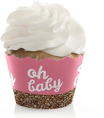 Big Dot of Happiness Hello Little One - Pink and Gold Girl Baby Shower Decorations Party Cupcake Wrappers Set 12...