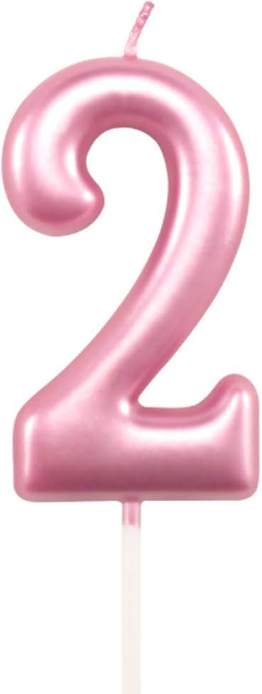 2nd Birthday Candle Two Years Pink Happy Birthday Number 2 Candles for Cake Topper Decoration for Party Kids Adults Numeral 20 23 12 26 29 21 27 6...