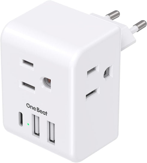 European Travel Plug Adapter, International Power Plug Adapter with 3 Outlets 3 USB Charging Ports(1 USB C), Type C Plug Adapter Travel Essentials...