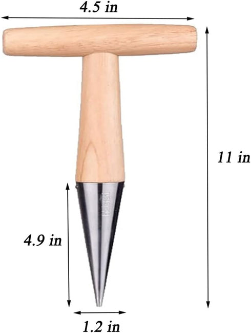 DSparts, Stainless Steel Sow Dibber for Garden Planting Seeds Bulbs Seedling Punch Hole Handle Tools with Wood Handle...