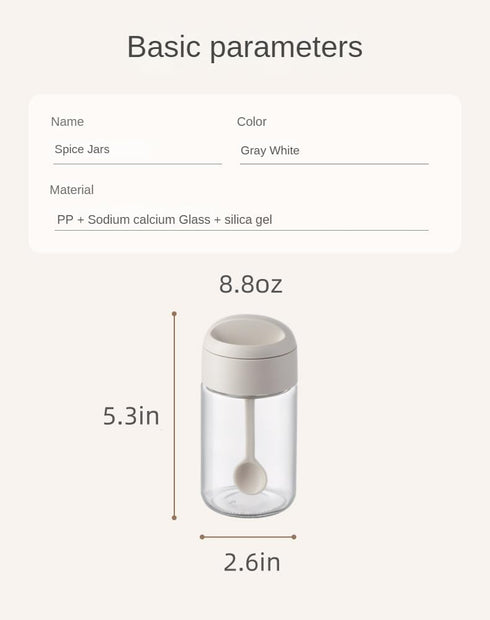 Spice jars 2 Piece, with airtight Lid and Spoon Glass Condiment Pot,8.8oz sugar and salt container,for Kitchen Counter Keeping Sugar,Salts,Spice,S...