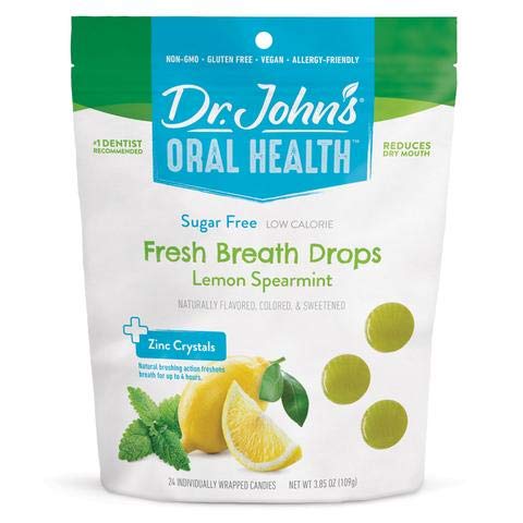 Dr. John’s Oral Health Sugar Free Candy, Healthy Fresh Breath Drops with Zero Sugar, Low Calorie Snacks, Hard Candy Sweets, Lemon Spearmint Flavor...