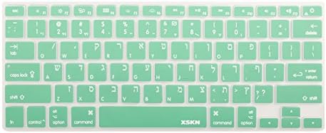XSKN Hebrew Israel Language Mint Green Color Silicone Keyboard Skin Cover for 2015 and Ealier Released MacBook Air 13, Pro 13 15 17 inch, US Layou...