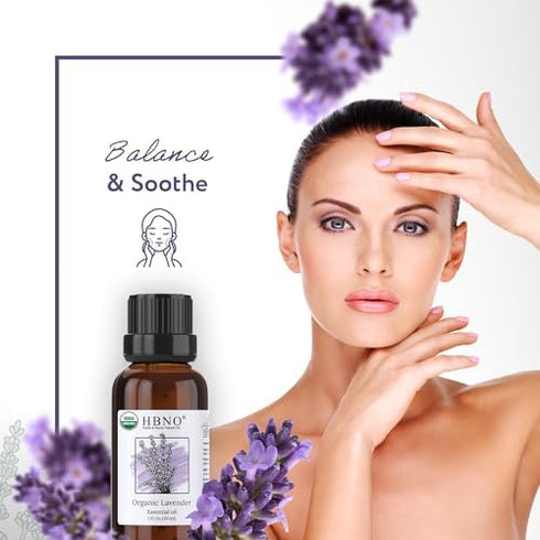 HBNO® California Bottled Organic Lavender Essential Oil 1 fl oz (30ml) - USDA Certified Organic Lavender Oil for Skin, Perfect for Cleaning, Aroma...