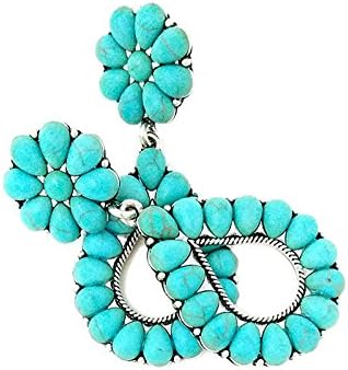 Western Squash Blossom Turquoise Cluster Teardrop Turquoise Post Earring Naja...