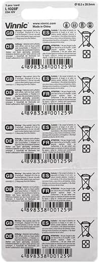 Kitstar Vinnic A23/23A 12V Alkaline Battery No Mercury & Lead & Cadmium Added Proof Environment Protection Positive+ Power,5 Count (Pack of 1)...