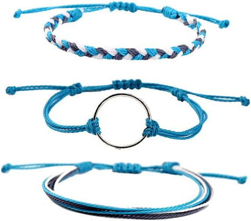 Pingyongchang 12pcs Surfer Wave String Braided Bracelets Anklet for Women Handmade Boho Jewelry Waterproof Beach Bead Adjustable Friendship Charm ...