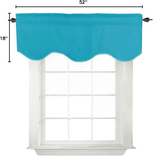Turquoize Teal Valance Curtains for Kitchen Blackout Thermal Insulated Solid Window Curtain Valance Rod Pocket Scalloped Short Window Valance Curt...