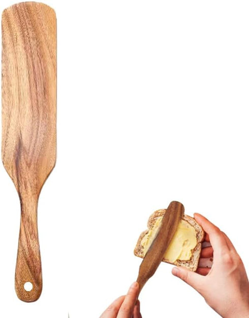 Wooden Spurtle for Cooking Starter Sourdough High Moisture Resistance Teak Wooden Spurtle for Ideal for Spreading Mixing and Reaching Bottom of Ja...