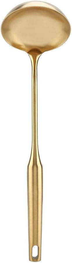 Stainless Steel Soup Ladle Spoon - Big Kitchen Spatula Turner Cooking Tool With Comfortable Grip (Gold)...