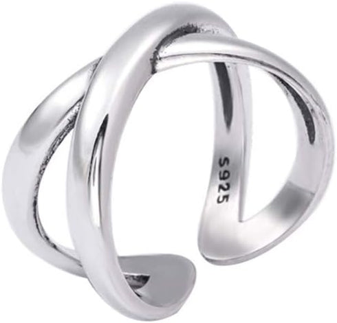 X Criss Cross Open Minimalist 925 Sterling Silver Infinity Engagement Crossover Ring Dainty Adjustable Simple Statement Finger Promise Eternity Th...