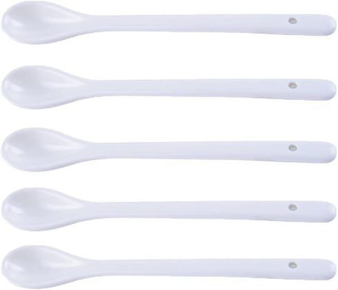 AKOAK 6.7 "Ceramic Egg Spoon (Set of 5), White Long-Handled Ceramic Spoon, Teaspoon for Coffee, Tea, Yogurt, Ice Cream, Sauces and Desserts, Espre...