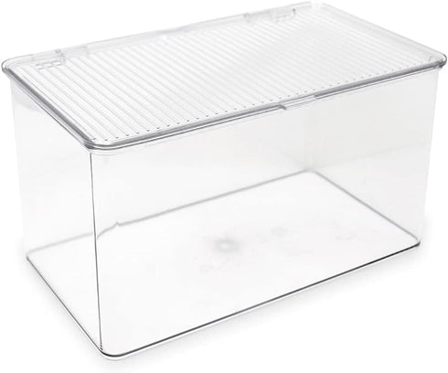 Isaac Jacobs Large Stackable Organizer Bin (10.75” x 6.5” x 6.1”) w Hinged Lid Clear Storage Box Home Office School Fridge Bathroom Kitchen Pantry...