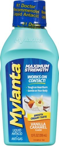 Mylanta Antacid and Gas Relief, Maximum Strength Formula, Vanilla Caramel Flavor, 12 Fluid Ounce...
