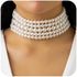Boho Round Imitation Pearl Choker Necklace Multi Strands Vintage Choker Bridal Wedding Crystal Jewelry for Women...