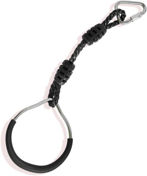 Single Black Gymnastic Swing Ninja Climbing Ring Kids Outdoor Playground Playset Accessories, Funny Monkey Gym Bar Obstacle Ring with Carabiners f...