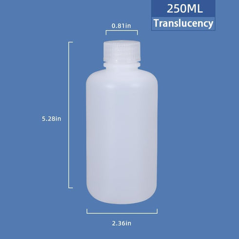250ml/2 Pcs HDPE Narrow Mouth Round Container, Leak Proof Plastic Lab Chemical Reagent Bottles, Water Sample Bottles (Translucence, 8.45 oz)...