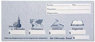 Sobres de Diezmos y Ofrendas para Iglesias, Designaciones Misiones, Edificio, y Especial, Diseño Simple y Azul (125, 250, or 500)...