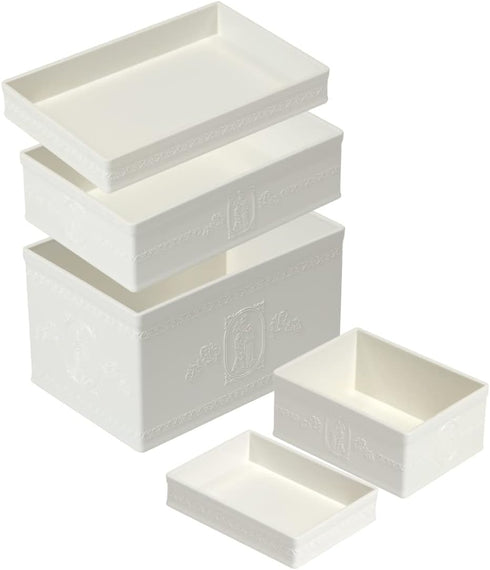 Elegance System Embossed Design Organizer Tray #3 Desktop Vanity Drawer Jewelry Stationery Make-up Storage Bin Dressing Table Organizing Box, Whit...