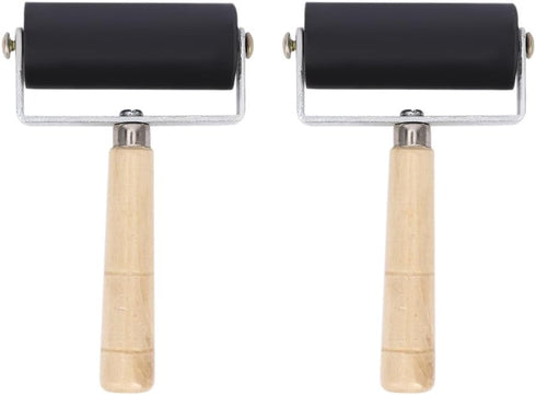 2Pcs Professional Rubber Roller Brayer,6cm Rubber Roller Brayer with Wooden Handle Ink Painting Printmaking Roller Art Stamping Tool...