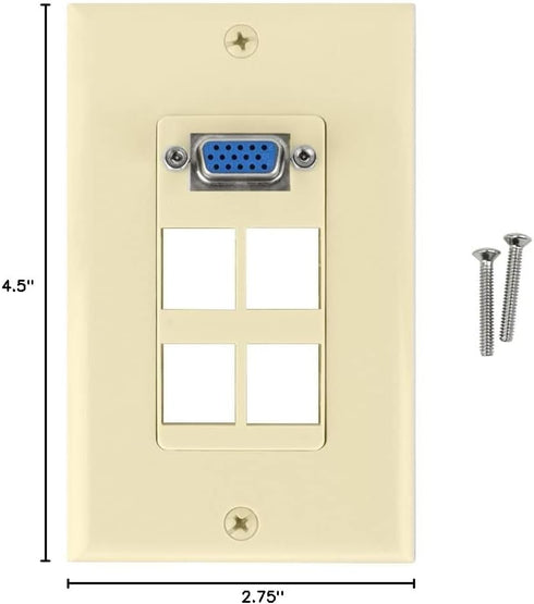 VGA + 4 port Keystone Wall Plate (Ivory)...