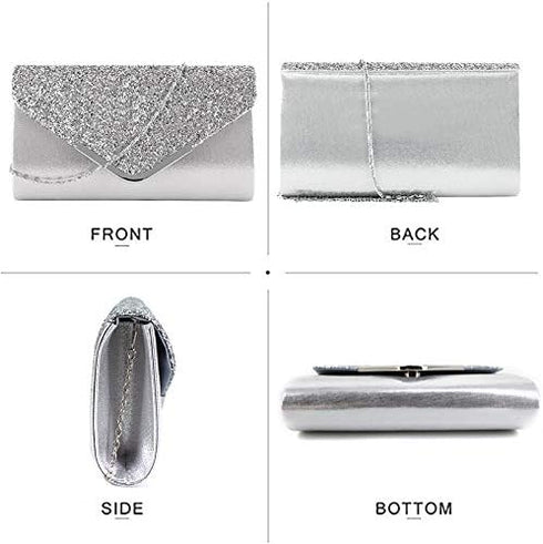 Queena Womens Shiny Glitter Evening Clutch Envelope Handbag Chain Purse for Wedding Party Prom Gift for Mom Wife Girlfriend...