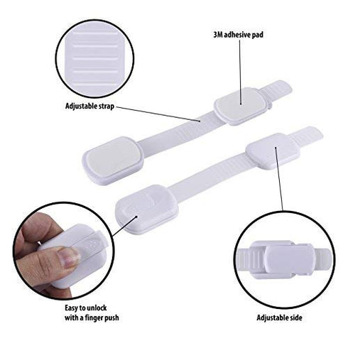 Child Proof Safety Locks - Baby Proofing Cabinet Lock with 6 Extra 3M Adhesives - Adjustable Strap Latches to Cabinets,Drawers,Cupboard,Oven,Fridg...