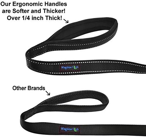 Wagtime Club Soft &Thick Dual Handle 6FT Dog Leash, Premium Nylon Double Padded Handles for Medium, Large or XLarge Dog (Reflective Black)...