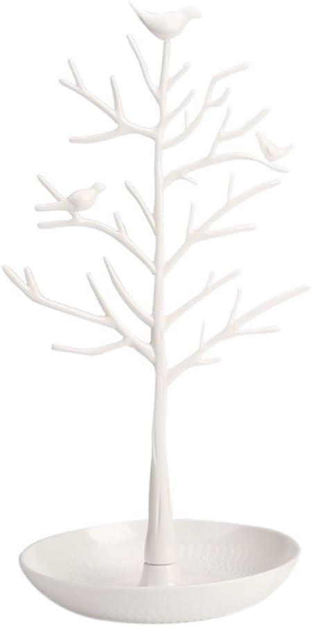ChezAbbey Jewelry Stand Necklace Tree - Earring Organizer Holder Plastic Birds Tree Display with Tray Antique Bracelet Rings Rack Tower Decoration...