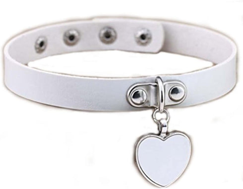 AKOAK Fashion Cool Rock Style Steampunk Punk Goth Heart-Shape Pendant Link PU Leather Collar Choker Necklace(White)...