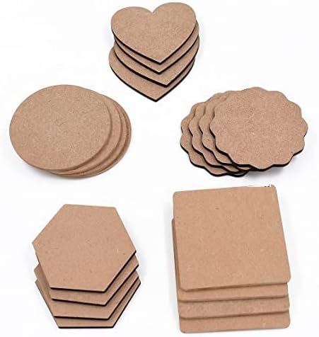 DIY Coasters - MDF Plain Wooden Coasters in Mixed Shapes - Cutouts for Painting, Wooden Craft Board for Resin Art & Fluid Art, Decoupage, Mandala ...