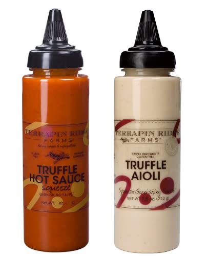 Terrapin Ridge Farms Gourmet Truffle Hot Sauce and Truffle Aioli Garnishing Sauce Set (2 Squeeze Bottles)...