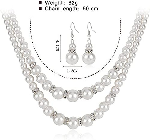 COLORFUL BLING 1920s Classic Faux Pearls Necklace Multi-Layer Strand Bracelet Dangle Earrings Set Beads Accessories Wedding Costume Party Jewelry ...