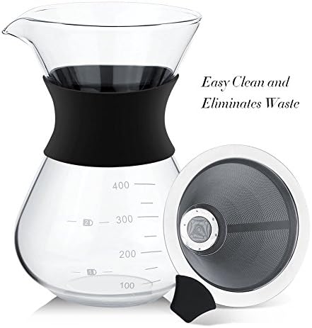 Yosoo Coffee Maker Pot, Manual Hand Drip Coffee Maker Glass Pot with Stainless Steel Filter, 400ml...