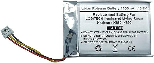 1050mAh 3.7V Replacement Battery for LOGITECH IIIuminated Living-Room Keyboard K830, K830, LOGITECH 533-000112, LOGITECH L/N 1406...