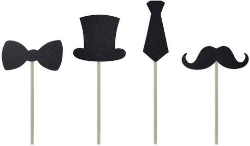 Cupcake Toppers Mini Black Bowtie Mustache Hat Neckcloth Adult Ceremony Birthday Celebration Decorations DIY Home Baby Shower Theme Party Food Fru...