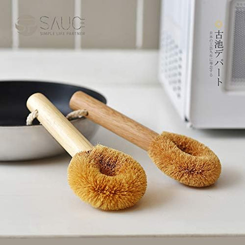 Wodden Cleaning Brush, Bottle Washing Brush, Pan Scrub Brush, Natural Coconut Fiber Brush Head , Sturdy, Deep Cleaning, Eco-Friendly...