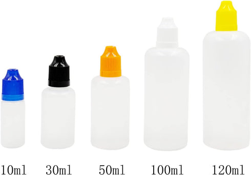 100MLx20 LDPE Plastic Dropper Bottles Empty Squeeze Liquid Eye Dripper Containers with Child Resistant Cap (Bottles + Mixing Color Caps + Tips+lab...