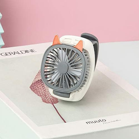 Upgrade version USB Rechargeable Fan With Comfortable Wrist Strap Portable Mini Fan Watch Built in colorful LED change light - Gray...