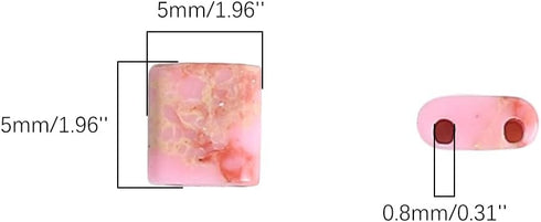 Pink Imperial Jasper Stone Tila Beads 5x5mm Square 2-Hole Spacer Beads for DIY Bracelet Earring Making 15"/Strand...