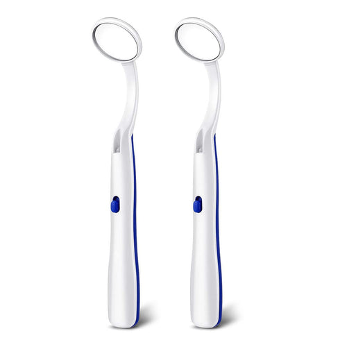 2 Pcs Dental Mirror with Light Tool LED Lighted Teeth Inspection Mirror Anti Fog Curve Angle Dentist Oral Care Tool (Dark Blue)...