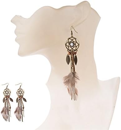 COLORFUL BLING Bohemian Leather Choker Necklace Earrings Jewelry Set for Women Handmade Dream Catcher Peacock Feather Tassel Earrings Indian Gypsy...