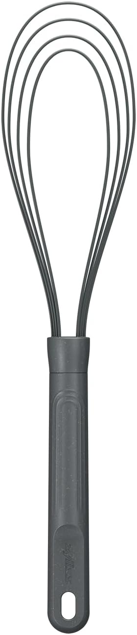 Zyliss Flat Whisk, Sustainable Wheatstraw/Nylon, Cooking Whisk forr Cooking and Serving with Heat Resistant Silicone Head, Beluga Grey, 11.9" x 2....