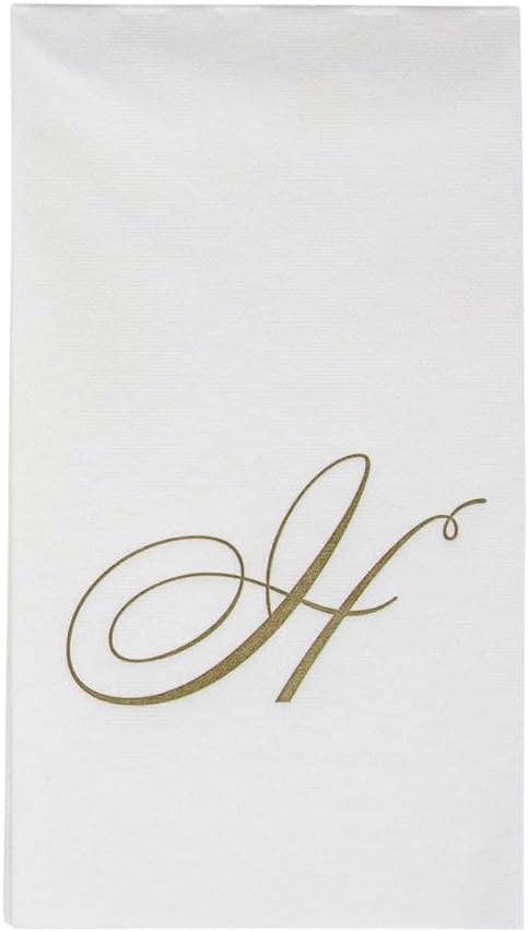 Caspari White Pearl & Gold Paper Linen Guest Towel Napkins in Letter H - Pack of 24...